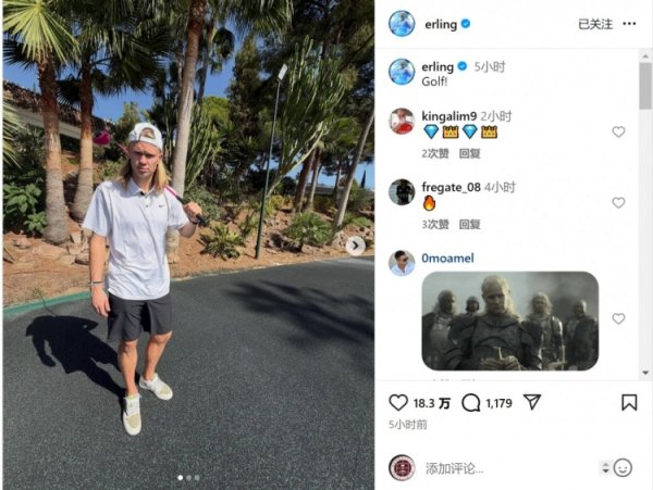 舒适时光！哈兰德社媒晒打高尔夫球相片