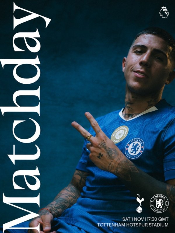 伦敦德比！切尔西发布客战热刺海报：恩佐-费尔南德斯单东谈主出镜
